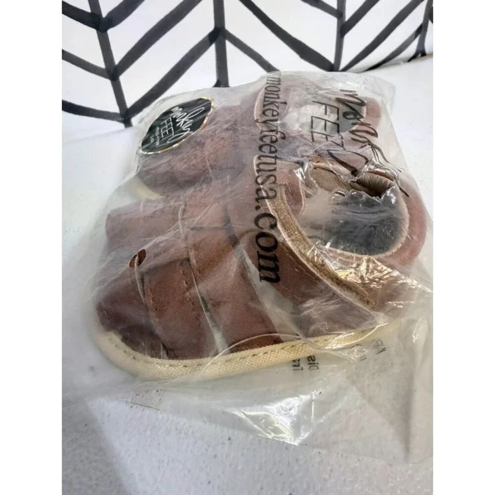 Monkey Feet Brown Leather Sandals Baby Girls 3-6M  7117